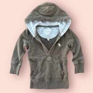 Vtg Y2K Abercrombie and Fitch Baby Doll Hooded Sweater V-neck Moose Brown Bella